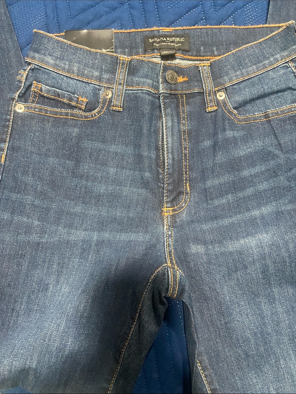 Banana Republic Curvy Skinny Dark Indigo Jeans with Orange Stitching